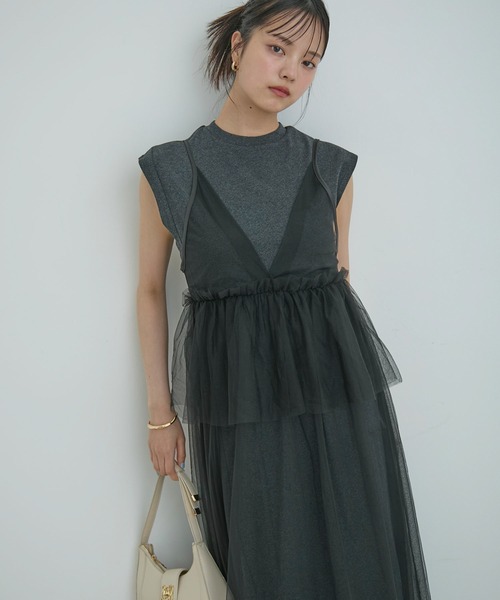 VIS（ビス）の「【洗える】チュールコンビカットワンピース（ワンピース・レディース・オフホワイト/キナリ/ブラック・FREE）」の3枚目の写真