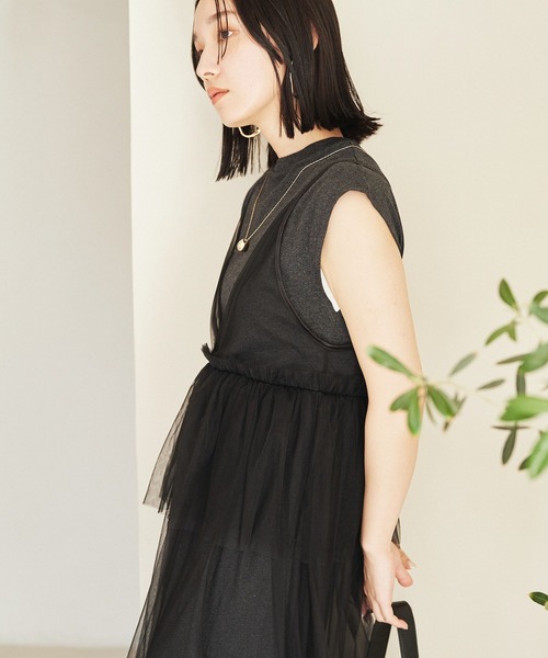 VIS（ビス）の「【洗える】チュールコンビカットワンピース（ワンピース・レディース・オフホワイト/キナリ/ブラック・FREE）」の22枚目の写真