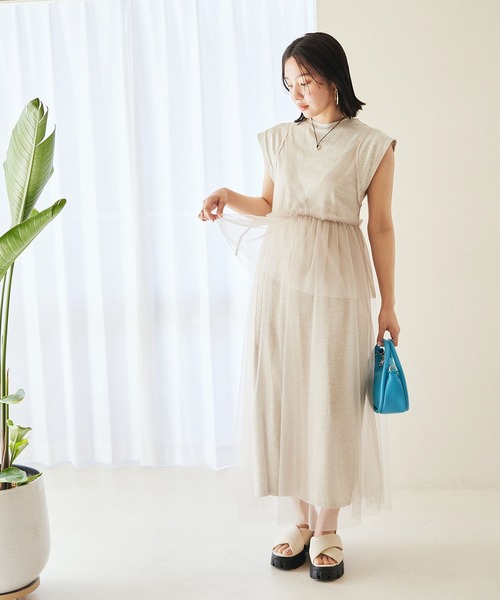 VIS（ビス）の「【洗える】チュールコンビカットワンピース（ワンピース・レディース・オフホワイト/キナリ/ブラック・FREE）」の16枚目の写真