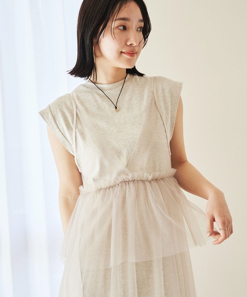 VIS（ビス）の「【洗える】チュールコンビカットワンピース（ワンピース・レディース・オフホワイト/キナリ/ブラック・FREE）」の17枚目の写真