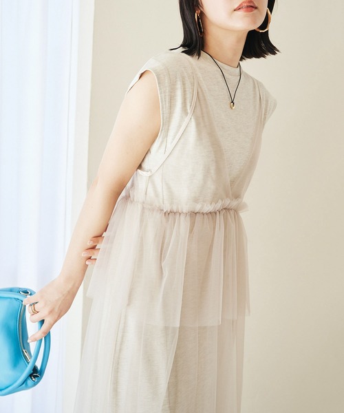 VIS（ビス）の「【洗える】チュールコンビカットワンピース（ワンピース・レディース・オフホワイト/キナリ/ブラック・FREE）」の18枚目の写真
