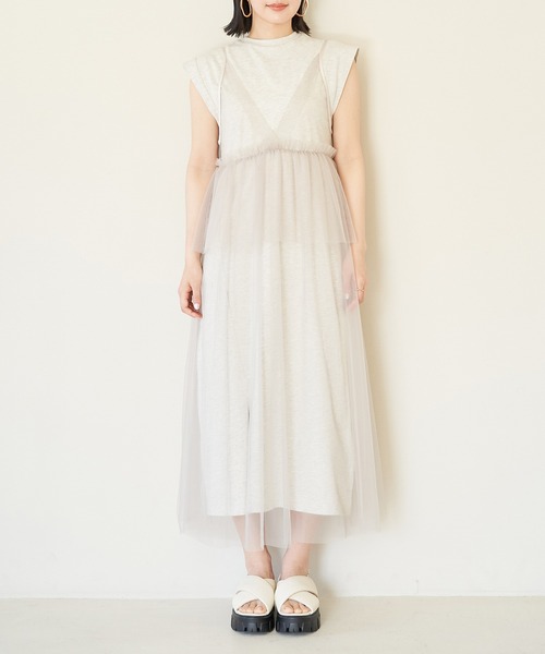 VIS（ビス）の「【洗える】チュールコンビカットワンピース（ワンピース・レディース・オフホワイト/キナリ/ブラック・FREE）」の20枚目の写真