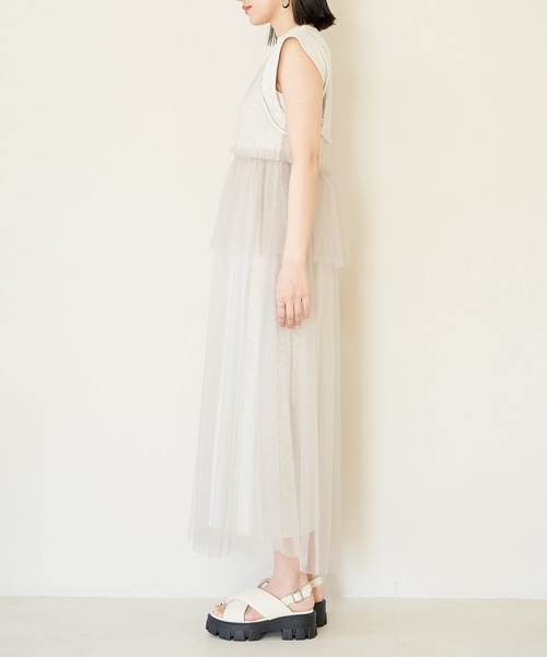 VIS（ビス）の「【洗える】チュールコンビカットワンピース（ワンピース・レディース・オフホワイト/キナリ/ブラック・FREE）」の21枚目の写真