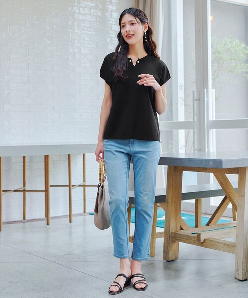 Tiaclasse(ティアクラッセ)の「フレンチスリーブニットトップス(ニット/セーター・レディース・ブラック/ブルー/コーラル/アイボリー・XL/XXL)」の7枚目の写真