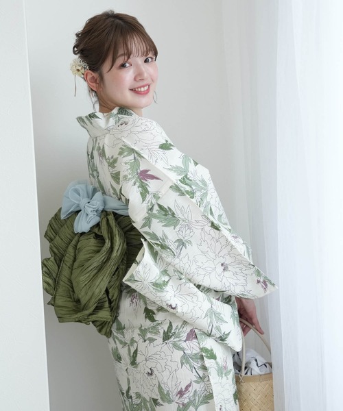 【人気商品】 utatane ウタタネ 浴衣 帯 セット オフホワイト utatane 浴衣 選べる浴衣3点セット オリジナルデザイン 国内染色