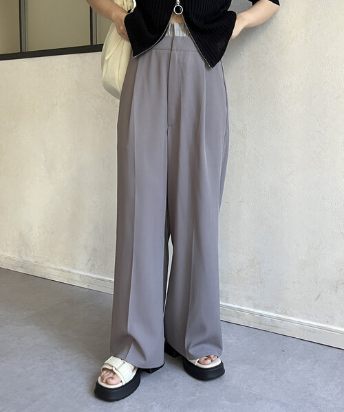 Thevon(ゼボン)の「ダブルウエストスラックスパンツ(スラックス・レディース・グレー/アイボリー/ブラック・S/M)」の3枚目の写真