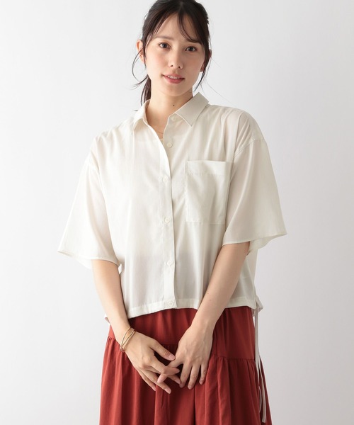GLOBAL WORK（グローバルワーク）の「【MATINEE LINE】シアー裾ドロストシャツ5分袖/123958（シャツ/ブラウス・レディース・アイボリー/ブラック/ライトグレー・MEDIUM/LARGE）」の2枚目の写真