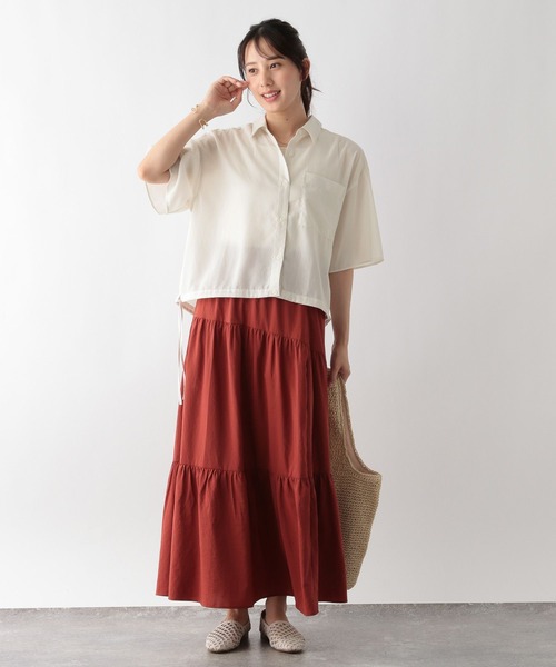 GLOBAL WORK（グローバルワーク）の「【MATINEE LINE】シアー裾ドロストシャツ5分袖/123958（シャツ/ブラウス・レディース・アイボリー/ブラック/ライトグレー・MEDIUM/LARGE）」の4枚目の写真