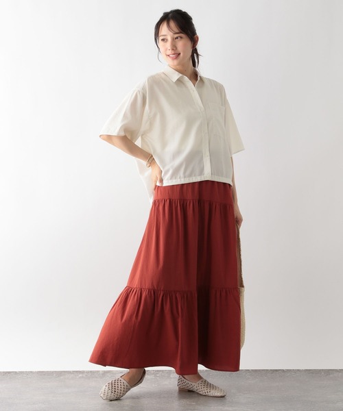 GLOBAL WORK（グローバルワーク）の「【MATINEE LINE】シアー裾ドロストシャツ5分袖/123958（シャツ/ブラウス・レディース・アイボリー/ブラック/ライトグレー・MEDIUM/LARGE）」の5枚目の写真