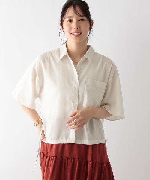 GLOBAL WORK（グローバルワーク）の「【MATINEE LINE】シアー裾ドロストシャツ5分袖/123958（シャツ/ブラウス・レディース・アイボリー/ブラック/ライトグレー・MEDIUM/LARGE）」の6枚目の写真