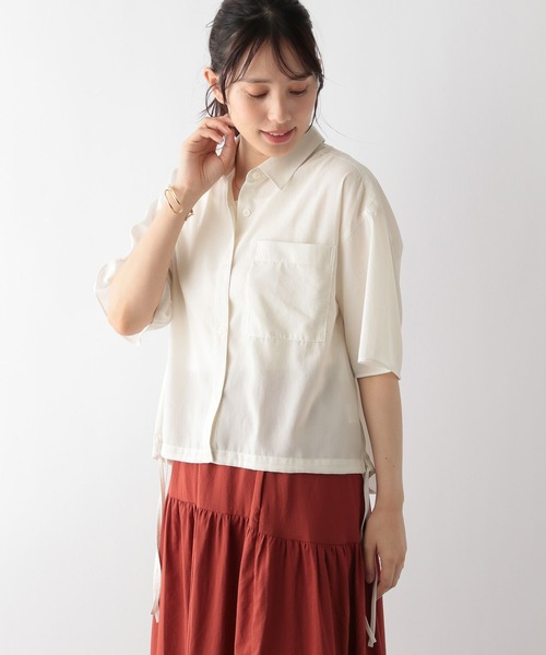 GLOBAL WORK（グローバルワーク）の「【MATINEE LINE】シアー裾ドロストシャツ5分袖/123958（シャツ/ブラウス・レディース・アイボリー/ブラック/ライトグレー・MEDIUM/LARGE）」の7枚目の写真