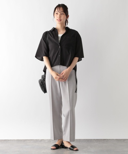 GLOBAL WORK（グローバルワーク）の「【MATINEE LINE】シアー裾ドロストシャツ5分袖/123958（シャツ/ブラウス・レディース・アイボリー/ブラック/ライトグレー・MEDIUM/LARGE）」の8枚目の写真