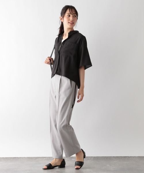 GLOBAL WORK（グローバルワーク）の「【MATINEE LINE】シアー裾ドロストシャツ5分袖/123958（シャツ/ブラウス・レディース・アイボリー/ブラック/ライトグレー・MEDIUM/LARGE）」の9枚目の写真