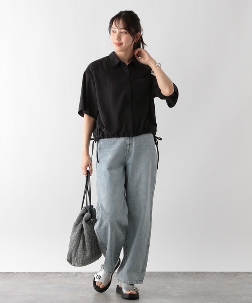 GLOBAL WORK（グローバルワーク）の「【MATINEE LINE】シアー裾ドロストシャツ5分袖/123958（シャツ/ブラウス・レディース・アイボリー/ブラック/ライトグレー・MEDIUM/LARGE）」の14枚目の写真
