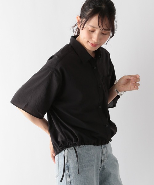 GLOBAL WORK（グローバルワーク）の「【MATINEE LINE】シアー裾ドロストシャツ5分袖/123958（シャツ/ブラウス・レディース・アイボリー/ブラック/ライトグレー・MEDIUM/LARGE）」の16枚目の写真
