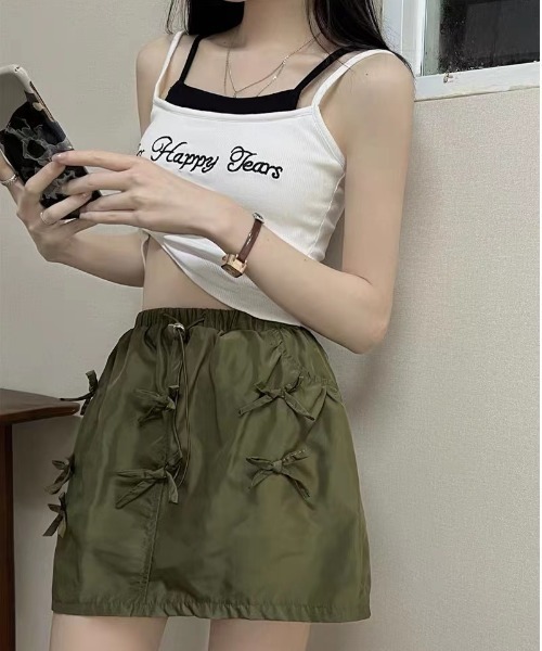 gossip!ロサンゼルス(ゴシップロサンゼルス)の「リボンディテールドローコードミニスカート(スカート・レディース・グリーン/ブラック/グレー・FREE)」の6枚目の写真