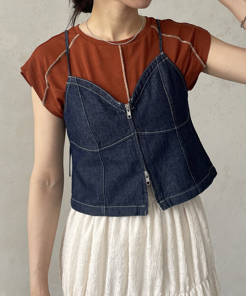 Thevon（ゼボン）の「デニムダブルジップキャミ（キャミソール・レディース・ブラック/ネイビー/ブルー・FREE）」の3枚目の写真