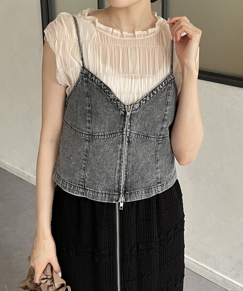 Thevon（ゼボン）の「デニムダブルジップキャミ（キャミソール・レディース・ブラック/ネイビー/ブルー・FREE）」の2枚目の写真