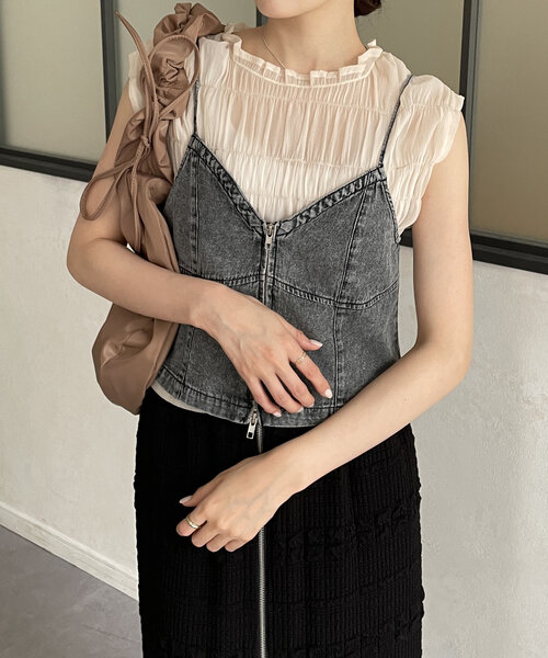 Thevon（ゼボン）の「デニムダブルジップキャミ（キャミソール・レディース・ブラック/ネイビー/ブルー・FREE）」の5枚目の写真