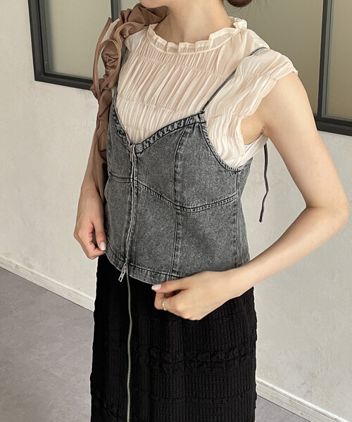 Thevon（ゼボン）の「デニムダブルジップキャミ（キャミソール・レディース・ブラック/ネイビー/ブルー・FREE）」の6枚目の写真