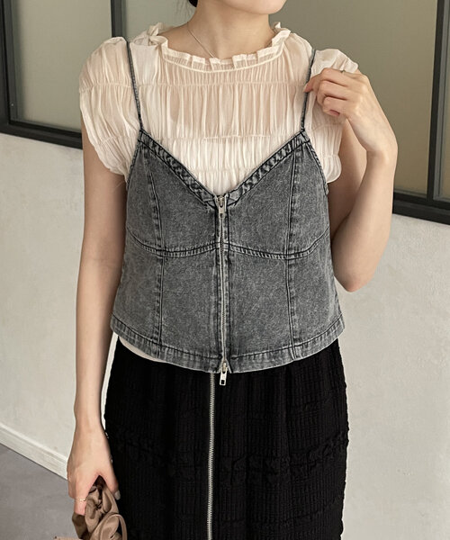 Thevon（ゼボン）の「デニムダブルジップキャミ（キャミソール・レディース・ブラック/ネイビー/ブルー・FREE）」の8枚目の写真