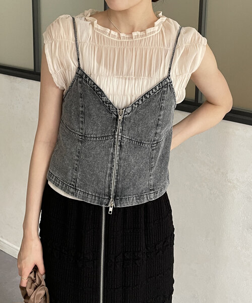 Thevon（ゼボン）の「デニムダブルジップキャミ（キャミソール・レディース・ブラック/ネイビー/ブルー・FREE）」の9枚目の写真