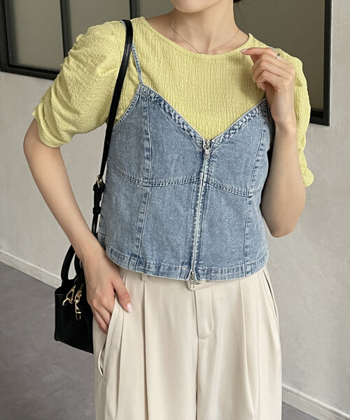 Thevon（ゼボン）の「デニムダブルジップキャミ（キャミソール・レディース・ブラック/ネイビー/ブルー・FREE）」の13枚目の写真