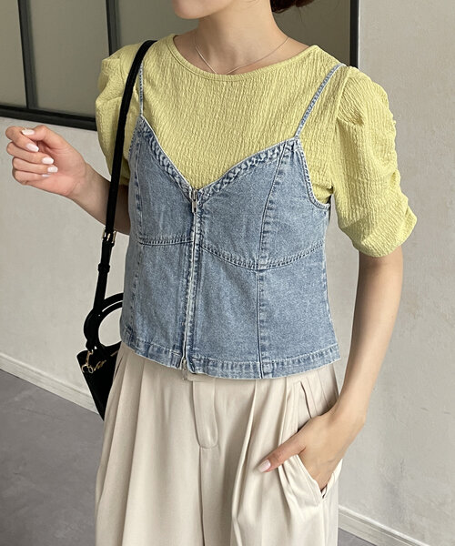 Thevon（ゼボン）の「デニムダブルジップキャミ（キャミソール・レディース・ブラック/ネイビー/ブルー・FREE）」の14枚目の写真