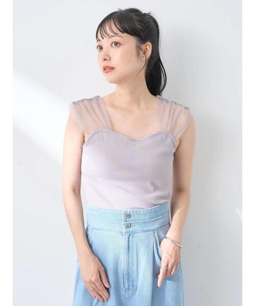 earth music&ecology（アースミュージックアンドエコロジー）の「チュールドッキングカップ付キャミソール（インナーウェア/肌着・レディース・ブラック/アイボリー/グレー・M/S）」の11枚目の写真