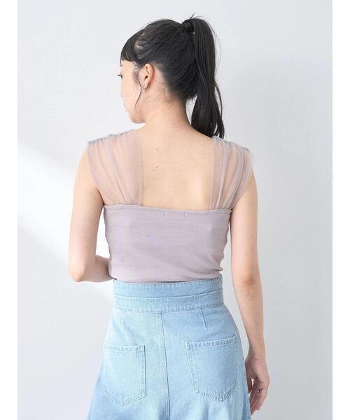 earth music&ecology（アースミュージックアンドエコロジー）の「チュールドッキングカップ付キャミソール（インナーウェア/肌着・レディース・ブラック/アイボリー/グレー・M/S）」の13枚目の写真