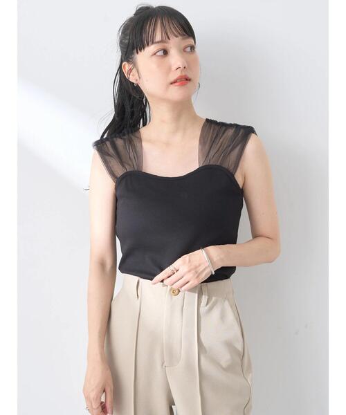 earth music&ecology（アースミュージックアンドエコロジー）の「チュールドッキングカップ付キャミソール（インナーウェア/肌着・レディース・ブラック/アイボリー/グレー・M/S）」の18枚目の写真