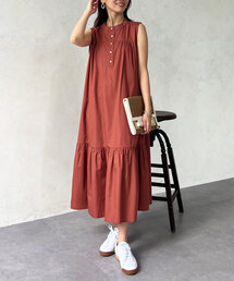 ヘンリーネックフロントティアードワンピース