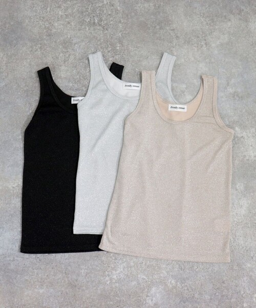 fredy emue(フレディエミュ)の「ラメタンクトップ(タンクトップ・レディース・ブラック/シルバー/ベージュ・38)」の7枚目の写真