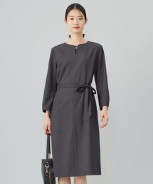 セール】【洗える】T/Rウォッシャブルギャバ バンドカラー ワンピース