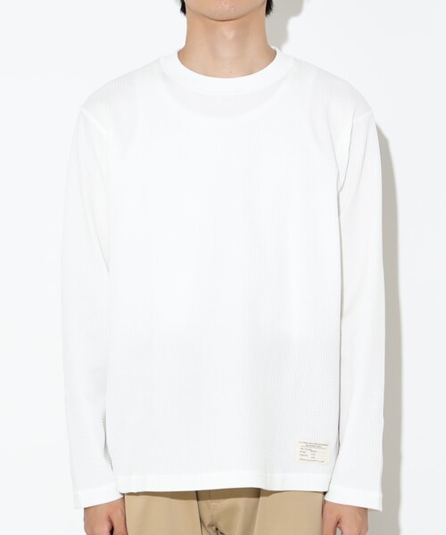 ビームス カットソー ラウンドネック 長袖 ワッフル L オフホワイト BEAMS HEART（ビームス ハート）ワッフル ロングスリーブ カットソー