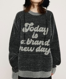 【限定展開】JQ LOGO MINKY LOOSE KNIT TOPS ジャガード ロゴ ミンキー ルーズ ニット トップス