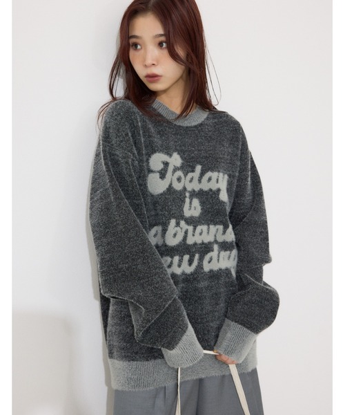 ニット セーター 「限定展開」JQ LOGO MINKY LOOSE KNIT TOPS ジャガード ロゴ ミンキー ルーズ ニット トップス レディ SLY ニット セーター JQ LOGO MINKY CROP KNIT TOPS ジャガード