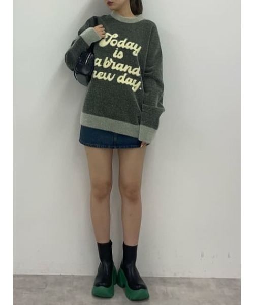SLY（スライ）の「【限定展開】JQ LOGO MINKY LOOSE KNIT TOPS ジャガード ロゴ ミンキー ルーズ ニット トップス（ニット/セーター・レディース・ブラック系その他2/カーキ/ピンク系その他・FREE）」の14枚目の写真