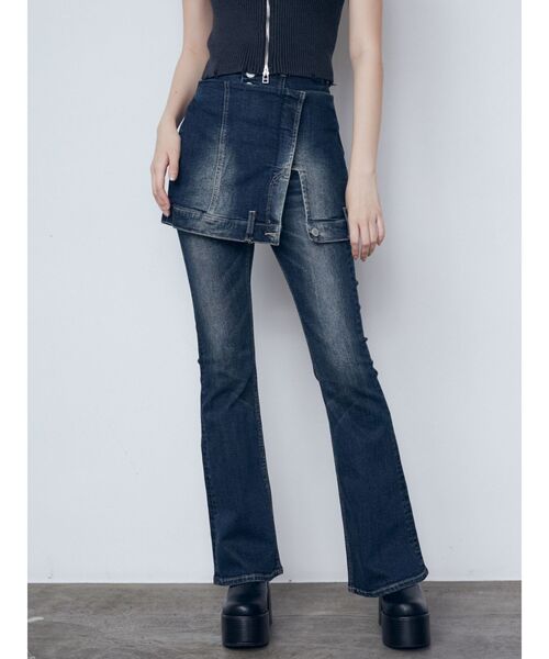 EMODA（エモダ）の「ウエストレイヤーハイウエストフレアパギンス（デニムパンツ・レディース・ブラック/インディゴブルー・X-SMALL/SMALL/MEDIUM）」の3枚目の写真