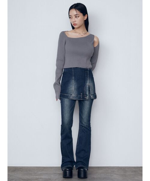 EMODA（エモダ）の「ウエストレイヤーハイウエストフレアパギンス（デニムパンツ・レディース・ブラック/インディゴブルー・X-SMALL/SMALL/MEDIUM）」の19枚目の写真