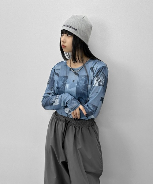 STUDIOUS プリントシアートップス フリーサイズ セール】【LVEU.】フォトプリントクルーネックシアートップス