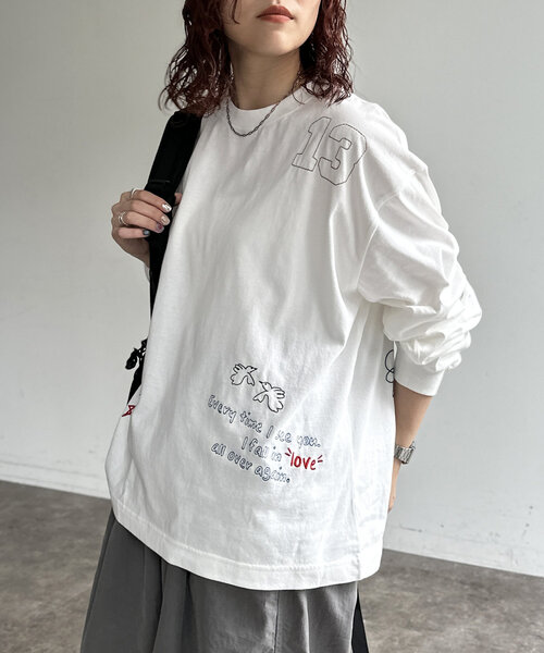 CPCM（シーピーシーエム）の「落書き刺繍ロンT（Tシャツ/カットソー・レディース・ホワイト/ネイビー/ブラック/グレー・MEDIUM/LARGE）」の6枚目の写真