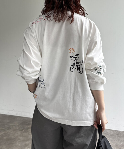 CPCM（シーピーシーエム）の「落書き刺繍ロンT（Tシャツ/カットソー・レディース・ホワイト/ネイビー/ブラック/グレー・MEDIUM/LARGE）」の7枚目の写真