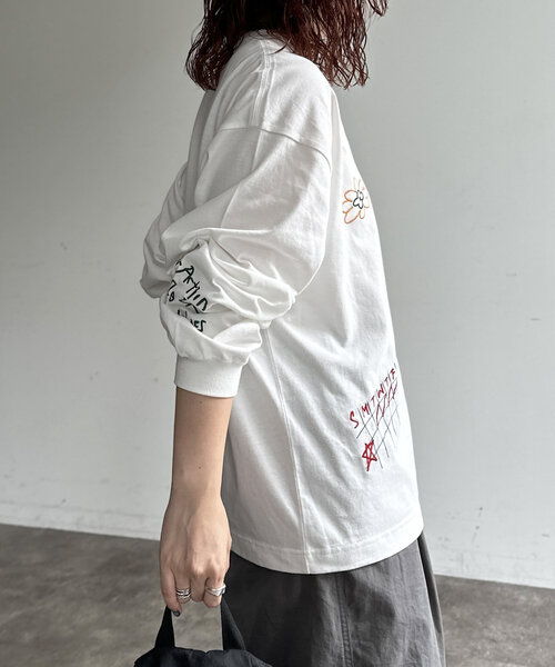 CPCM（シーピーシーエム）の「落書き刺繍ロンT（Tシャツ/カットソー・レディース・ホワイト/ネイビー/ブラック/グレー・MEDIUM/LARGE）」の8枚目の写真