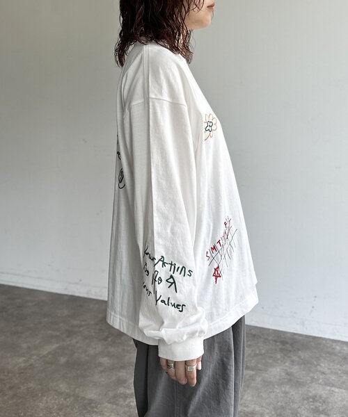 CPCM（シーピーシーエム）の「落書き刺繍ロンT（Tシャツ/カットソー・レディース・ホワイト/ネイビー/ブラック/グレー・MEDIUM/LARGE）」の12枚目の写真