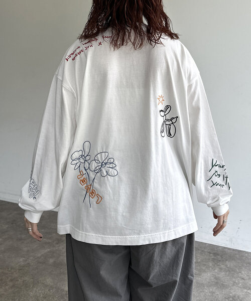 CPCM（シーピーシーエム）の「落書き刺繍ロンT（Tシャツ/カットソー・レディース・ホワイト/ネイビー/ブラック/グレー・MEDIUM/LARGE）」の13枚目の写真