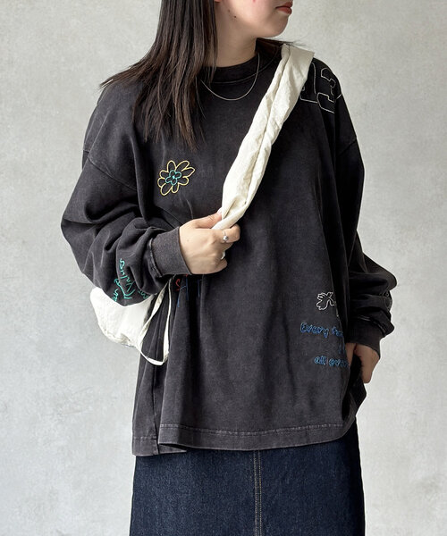 CPCM（シーピーシーエム）の「落書き刺繍ロンT（Tシャツ/カットソー・レディース・ホワイト/ネイビー/ブラック/グレー・MEDIUM/LARGE）」の15枚目の写真