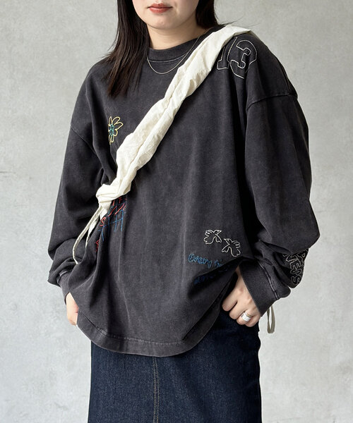 CPCM（シーピーシーエム）の「落書き刺繍ロンT（Tシャツ/カットソー・レディース・ホワイト/ネイビー/ブラック/グレー・MEDIUM/LARGE）」の16枚目の写真