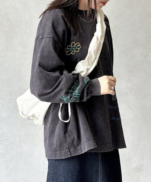 CPCM（シーピーシーエム）の「落書き刺繍ロンT（Tシャツ/カットソー・レディース・ホワイト/ネイビー/ブラック/グレー・MEDIUM/LARGE）」の17枚目の写真