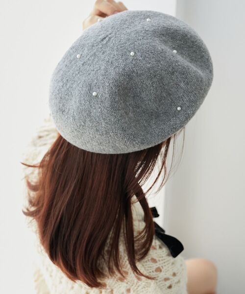MAJESTIC LEGON（マジェスティックレゴン）の「パールベレー帽（ハンチング/ベレー帽・レディース・グレー/ブラック・FREE）」の4枚目の写真